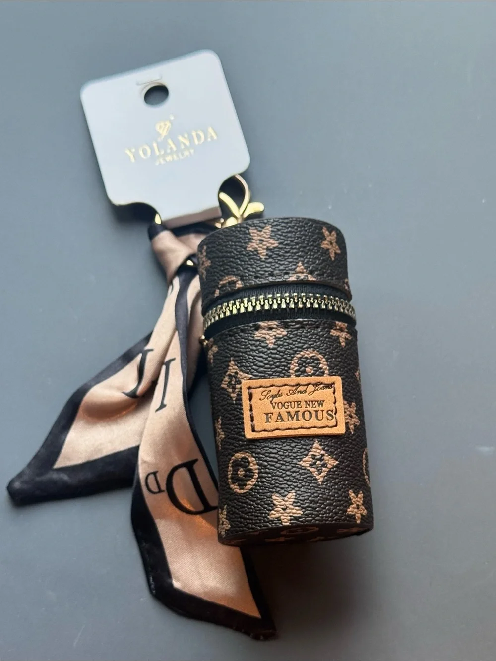 NIP Brown Leather Bag Charm Lipstick Holder Coin Pouch Key Ring Mini Wallet